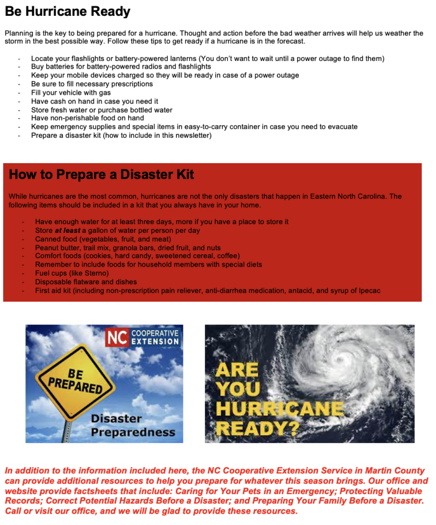 Be hurricane ready information