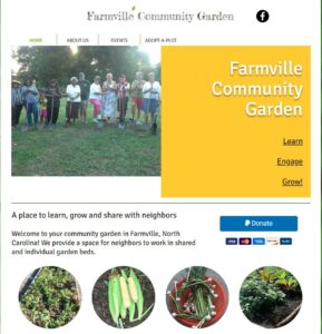 Screen Shot of Homepage for Farmville Community Garden