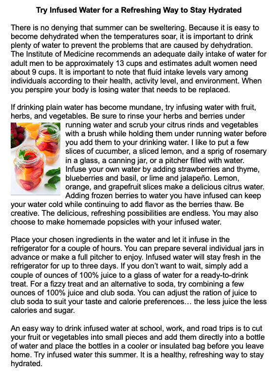 Information on Infused Water