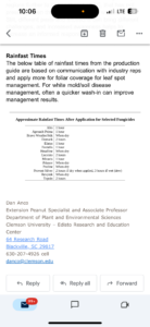 Cover photo for Rain-Free Period for Fungicides and Prohexadione Calcium Peanut Notes No. 213 2025